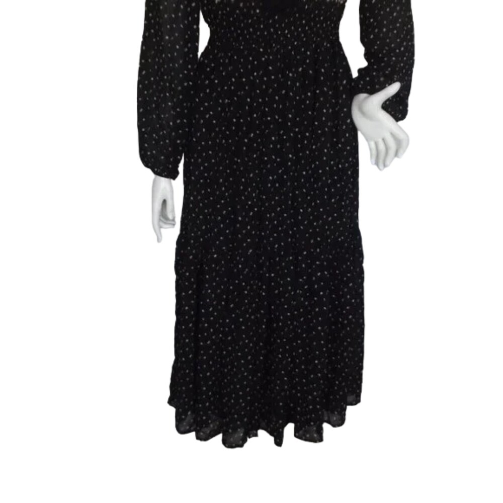 RUSTTYDUSTTY Midi Dress, S, Black, Floral Embroidery, Ruffles, Long sleeve - Picture 9 of 13